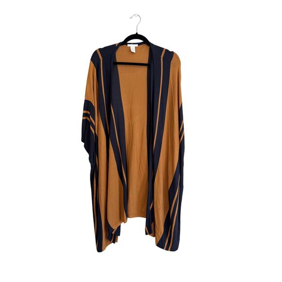H&M Womens Brown Black Striped Lightweight Oversized Poncho Cardigan Sweater M/L - Picture 1 of 5